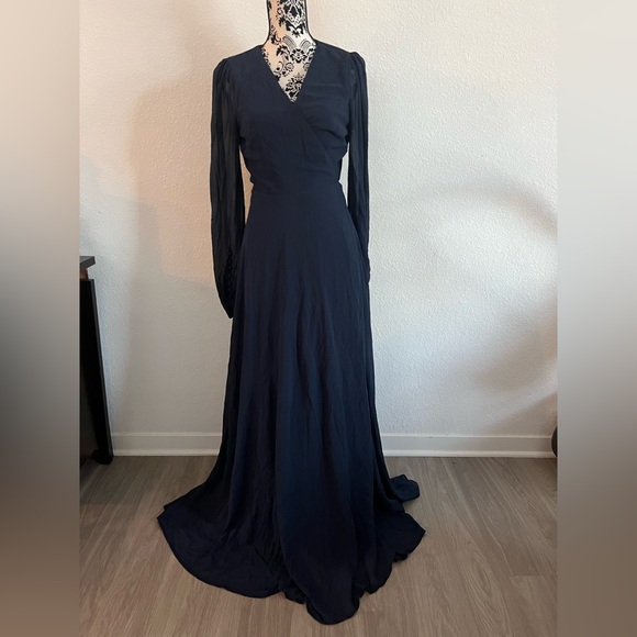 Lulu's Midnight Blue Long Sleeve Maxi Dress Large - Picture 2 of 4